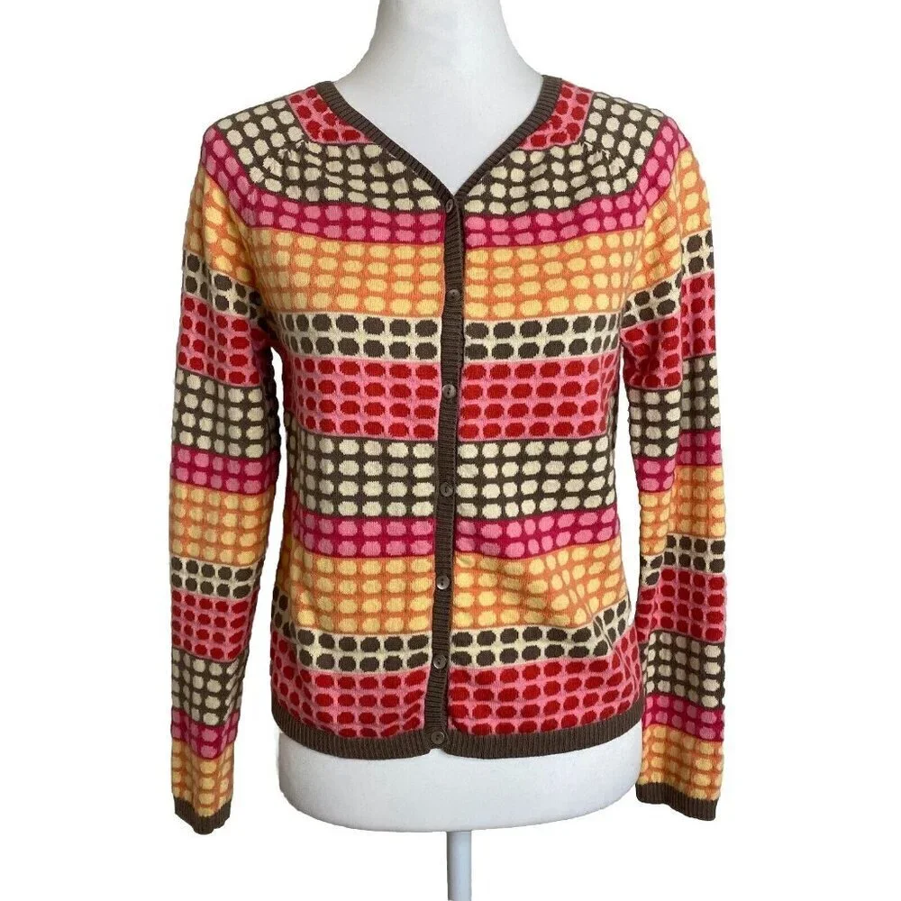 VTG 90s Y2K Talbots Womens S Colorful Polka Dots Cashmere Blend Cardigan Sweater - Picture 1 of 8